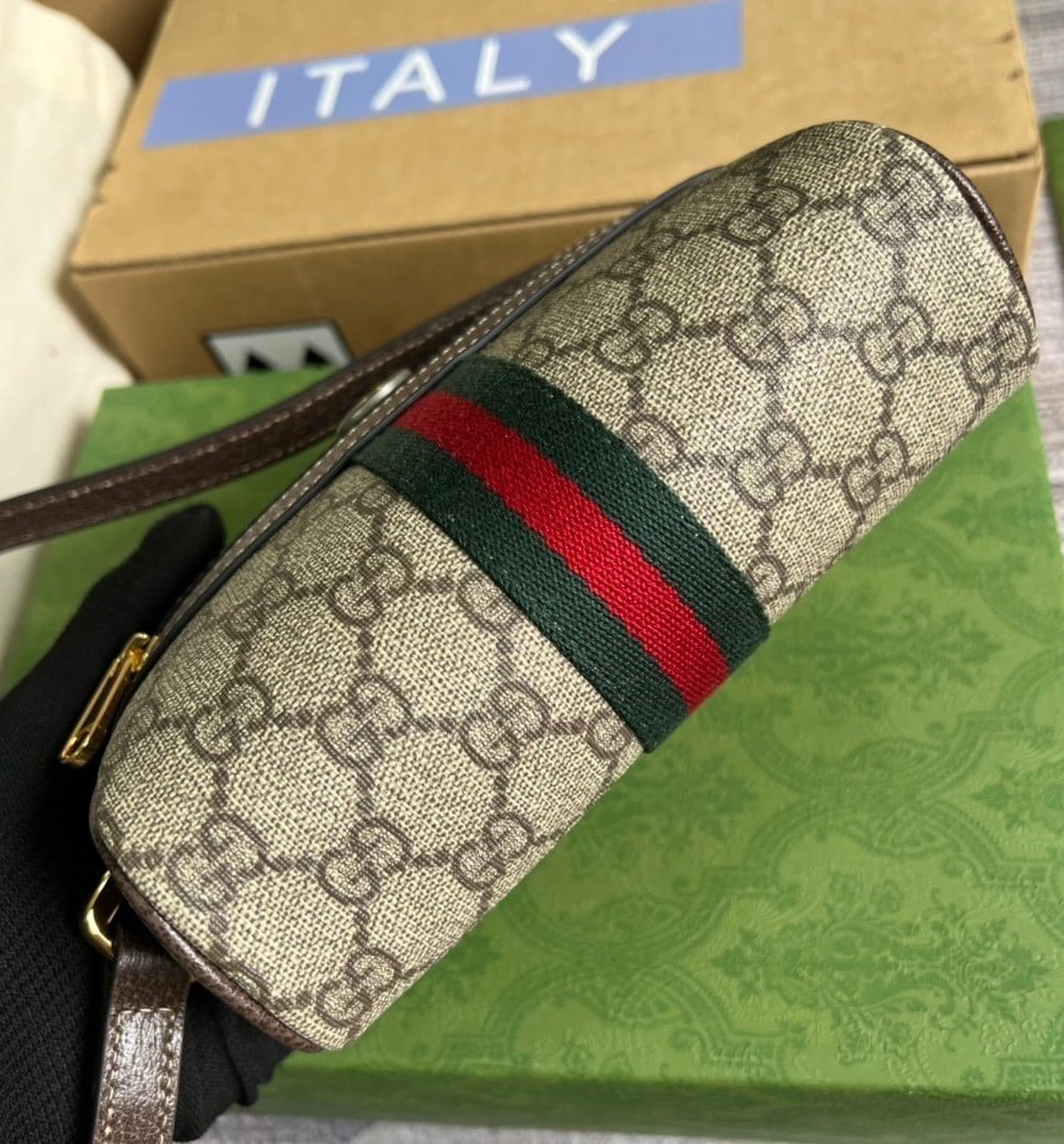 1:1 Replica Gucci Ophidia Mini GG Bag Beige/Ebony GG Supreme Canvas With Brown For Women  7in/17.5cm GG 517350 96IWS 8745