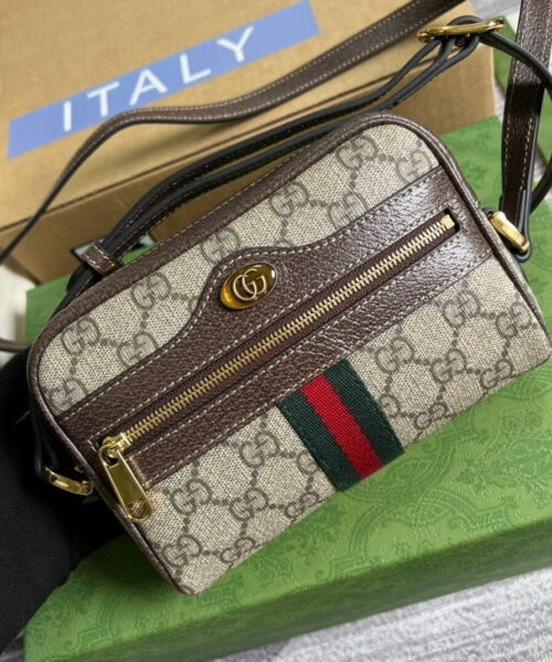 1:1 Replica Gucci Ophidia Mini GG Bag Beige/Ebony GG Supreme Canvas With Brown For Women  7in/17.5cm GG 517350 96IWS 8745