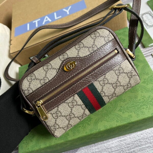 1:1 Replica Gucci Ophidia Mini GG Bag Beige/Ebony GG Supreme Canvas With Brown For Women  7in/17.5cm GG 517350 96IWS 8745