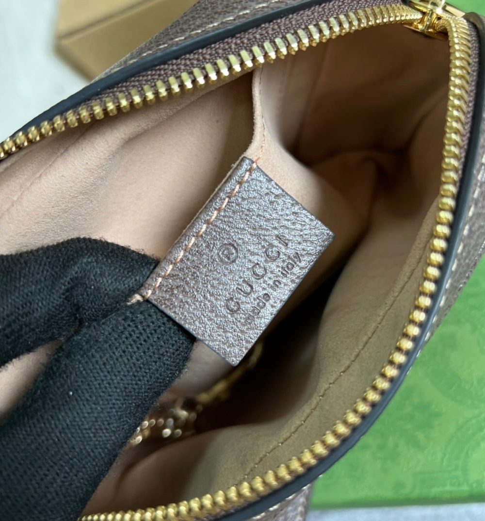 1:1 Replica Gucci Ophidia Mini GG Bag Beige/Ebony GG Supreme Canvas With Brown For Women  7in/17.5cm GG 517350 96IWS 8745