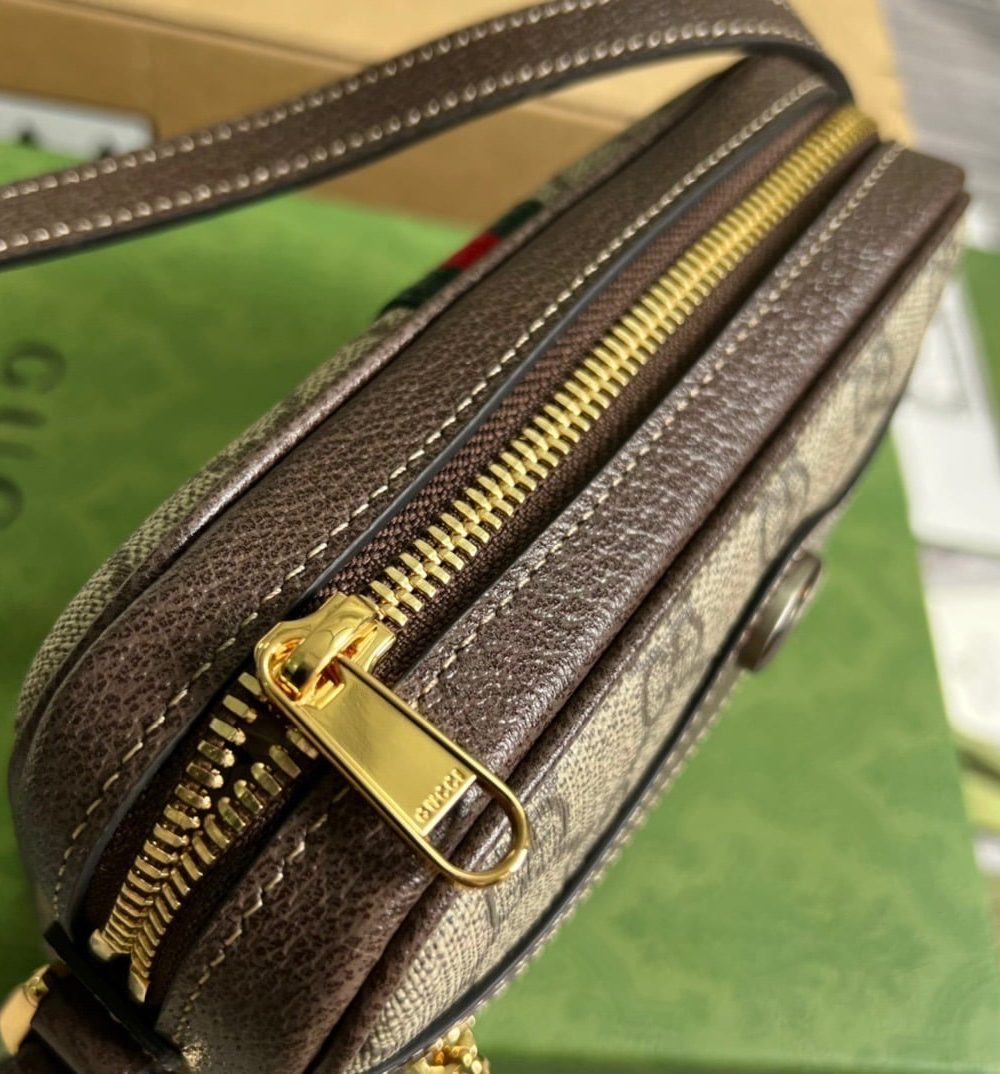 1:1 Replica Gucci Ophidia Mini GG Bag Beige/Ebony GG Supreme Canvas With Brown For Women  7in/17.5cm GG 517350 96IWS 8745