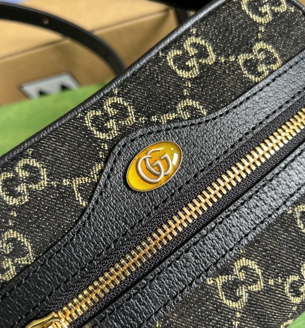 1:1 Replica Gucci Ophidia Mini GG Bag Black And Ivory GG Denim Jacquard For Women  7in/17.5cm GG 517350 UN3BG 1274