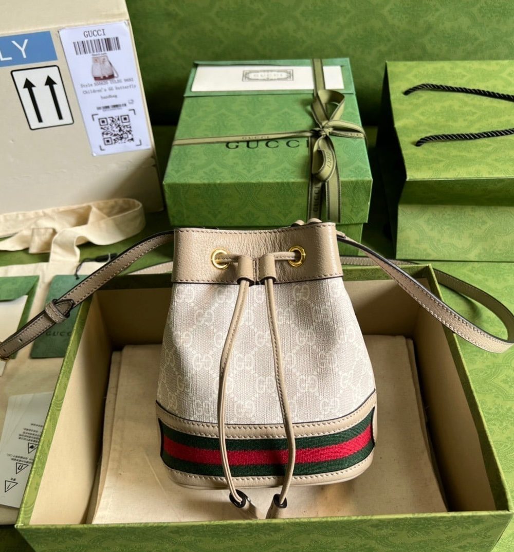 1:1 Replica Gucci Ophidia Mini GG Bucket Bag White For Women, Women's Bags 7.5in/19cm GG