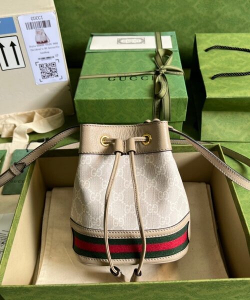 1:1 Replica Gucci Ophidia Mini GG Bucket Bag White For Women, Women's Bags 7.5in/19cm GG
