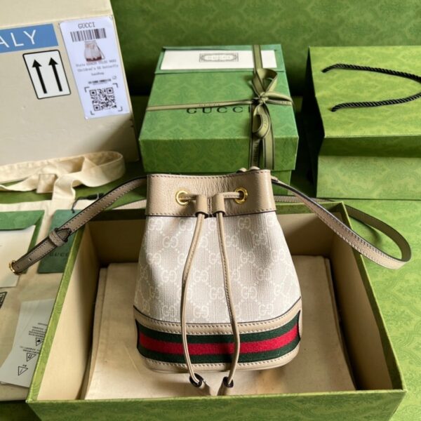 1:1 Replica Gucci Ophidia Mini GG Bucket Bag White For Women, Women's Bags 7.5in/19cm GG