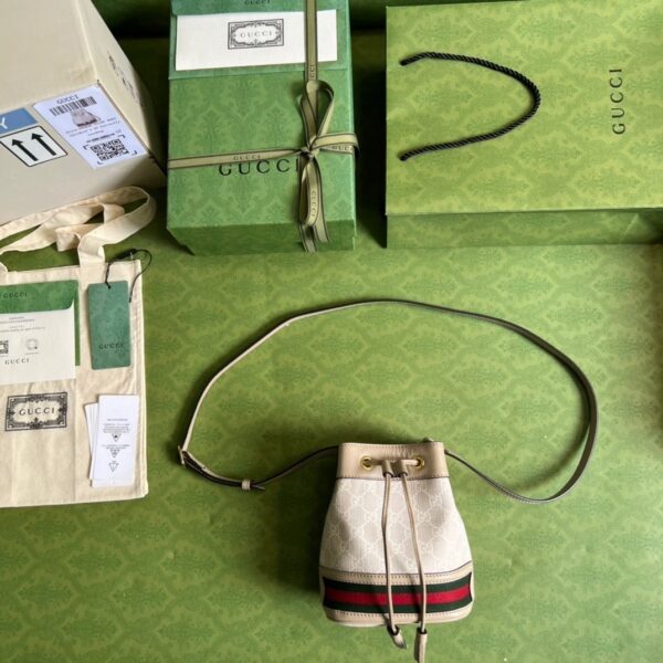 1:1 Replica Gucci Ophidia Mini GG Bucket Bag White For Women, Women's Bags 7.5in/19cm GG