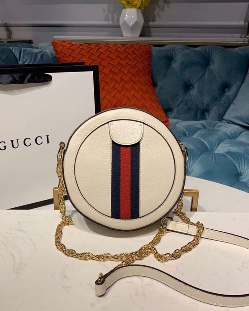 1:1 Replica Gucci Ophidia Mini GG Round Shoulder Bag White For Women 7in/18cm GG