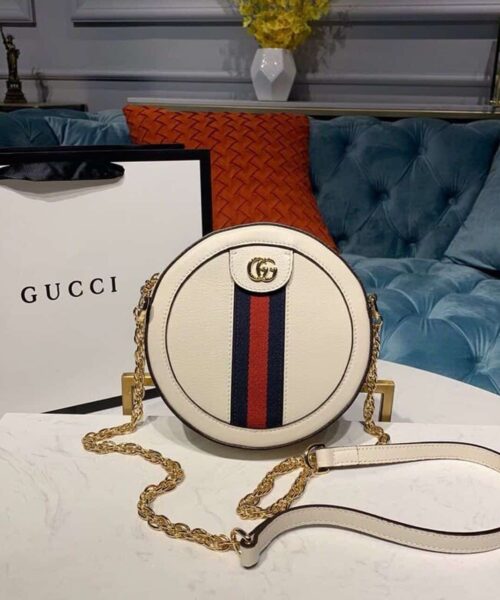 1:1 Replica Gucci Ophidia Mini GG Round Shoulder Bag White For Women 7in/18cm GG