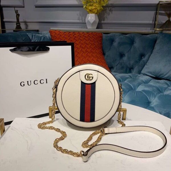 1:1 Replica Gucci Ophidia Mini GG Round Shoulder Bag White For Women 7in/18cm GG