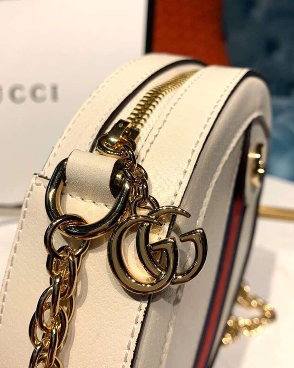 1:1 Replica Gucci Ophidia Mini GG Round Shoulder Bag White For Women 7in/18cm GG