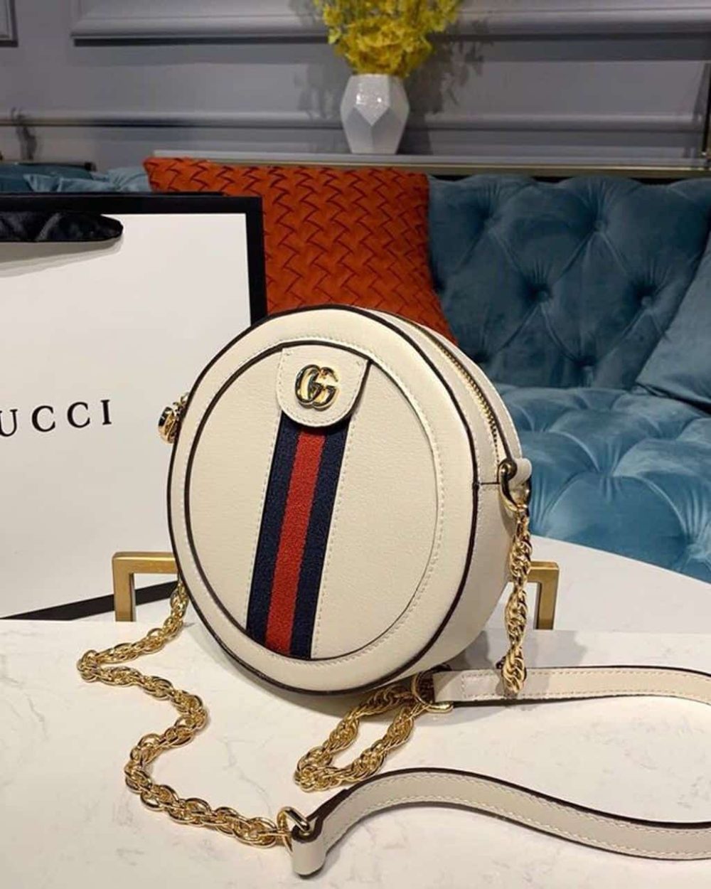 1:1 Replica Gucci Ophidia Mini GG Round Shoulder Bag White For Women 7in/18cm GG