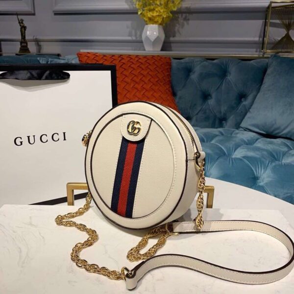 1:1 Replica Gucci Ophidia Mini GG Round Shoulder Bag White For Women 7in/18cm GG