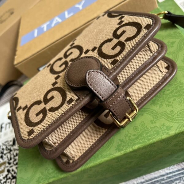 1:1 Replica Gucci Ophidia Mini Jumbo GG Bag Camel And Ebony Jumbo GG Canvas  For Men 4.7in/12cm GG