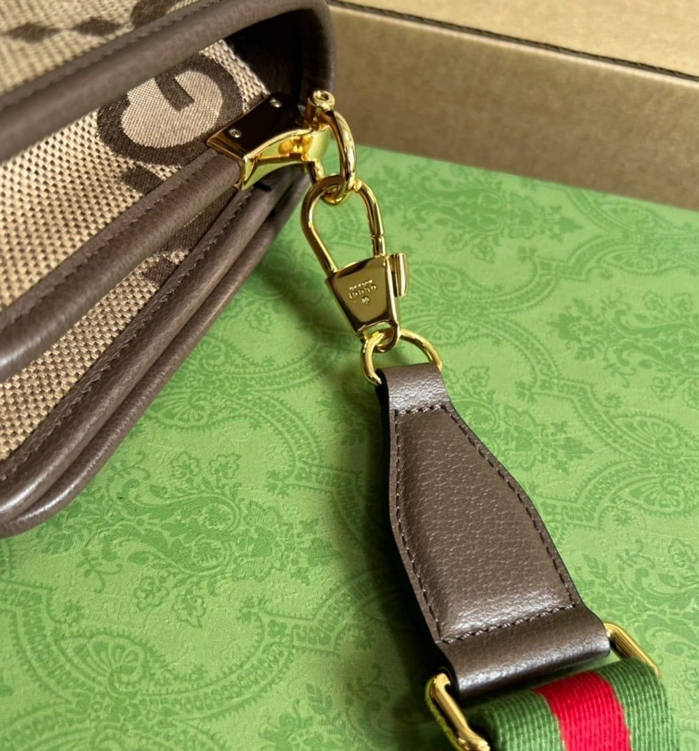 1:1 Replica Gucci Ophidia Mini Jumbo GG Bag Camel And Ebony Jumbo GG Canvas  For Men 4.7in/12cm GG