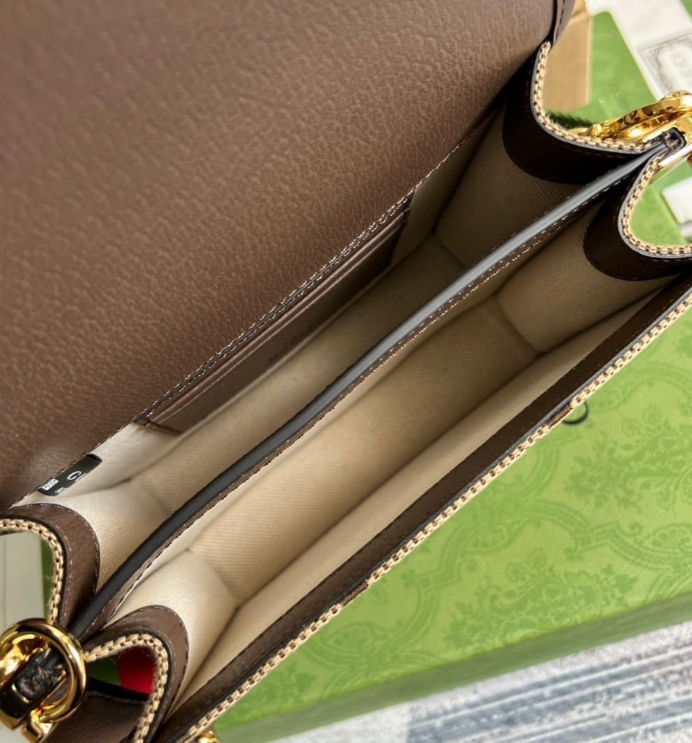 1:1 Replica Gucci Ophidia Mini Jumbo GG Bag Camel And Ebony Jumbo GG Canvas  For Men 4.7in/12cm GG