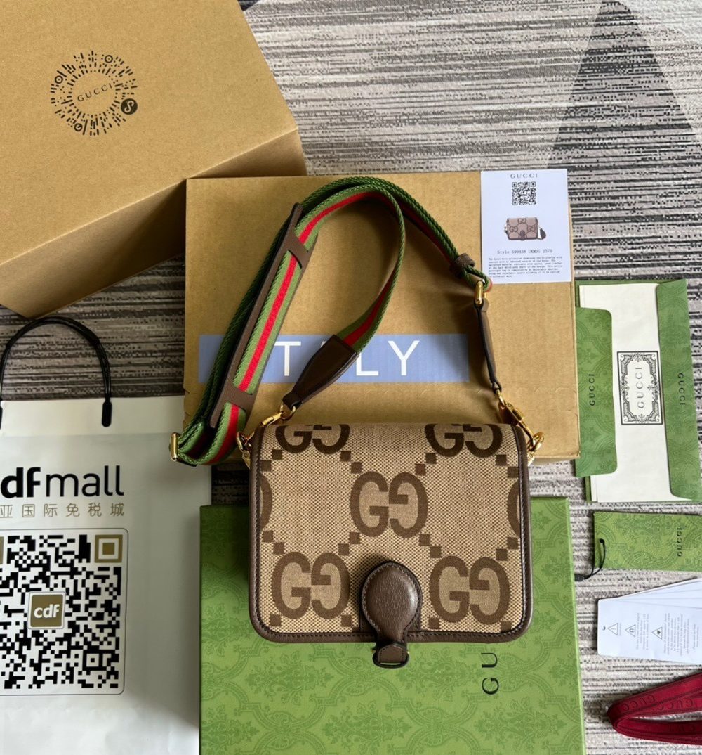 1:1 Replica Gucci Ophidia Mini Jumbo GG Bag Camel And Ebony Jumbo GG Canvas For Men 4.7in/12cm GG