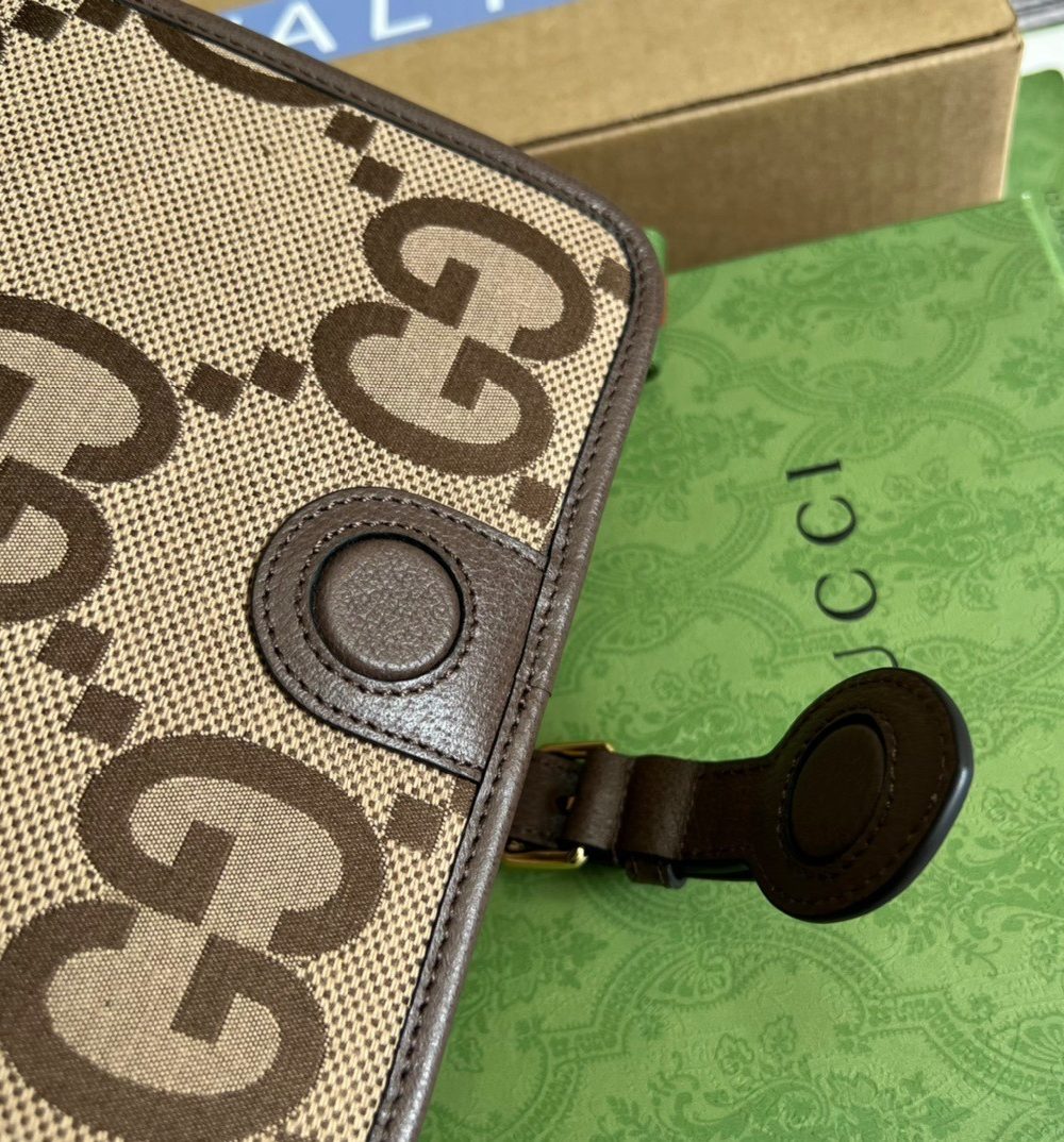 1:1 Replica Gucci Ophidia Mini Jumbo GG Bag Camel And Ebony Jumbo GG Canvas  For Men 4.7in/12cm GG