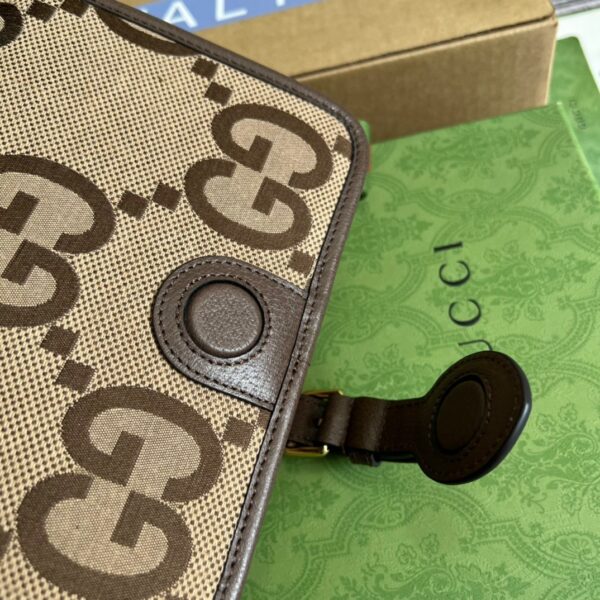 1:1 Replica Gucci Ophidia Mini Jumbo GG Bag Camel And Ebony Jumbo GG Canvas  For Men 4.7in/12cm GG