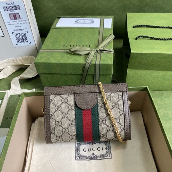 1:1 Replica Gucci Ophidia Mini Shoulder Bag Beige/Ebony GG Supreme Canvas Green And Red Web Detail Brown For Women 7.5in/19cm GG 602676 K05NB 8745