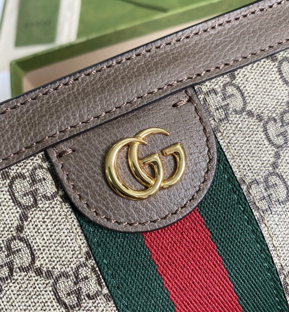 1:1 Replica Gucci Ophidia Mini Shoulder Bag Beige/Ebony GG Supreme Canvas Green And Red Web Detail Brown For Women 7.5in/19cm GG 602676 K05NB 8745