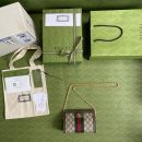 1:1 Replica Gucci Ophidia Mini Shoulder Bag Beige/Ebony GG Supreme Canvas Green And Red Web Detail Brown For Women 7.5in/19cm GG 602676 K05NB 8745