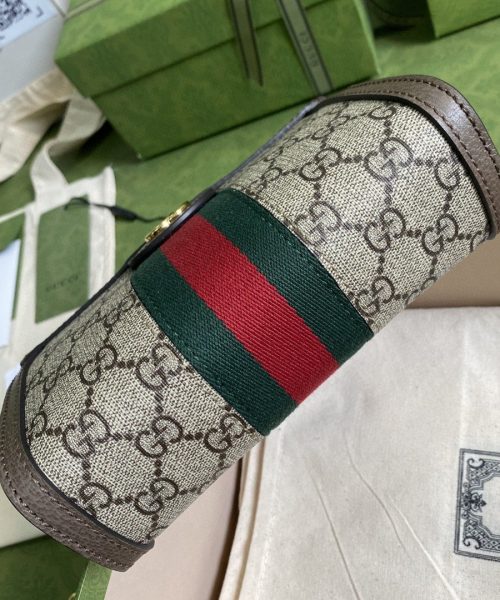 1:1 Replica Gucci Ophidia Mini Shoulder Bag Beige/Ebony GG Supreme Canvas Green And Red Web Detail Brown For Women 7.5in/19cm GG 602676 K05NB 8745