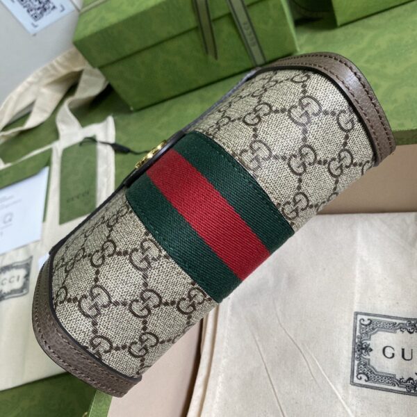 1:1 Replica Gucci Ophidia Mini Shoulder Bag Beige/Ebony GG Supreme Canvas Green And Red Web Detail Brown For Women 7.5in/19cm GG 602676 K05NB 8745
