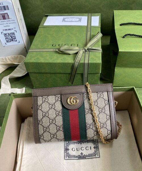 1:1 Replica Gucci Ophidia Mini Shoulder Bag Beige/Ebony GG Supreme Canvas Green And Red Web Detail Brown For Women 7.5in/19cm GG 602676 K05NB 8745