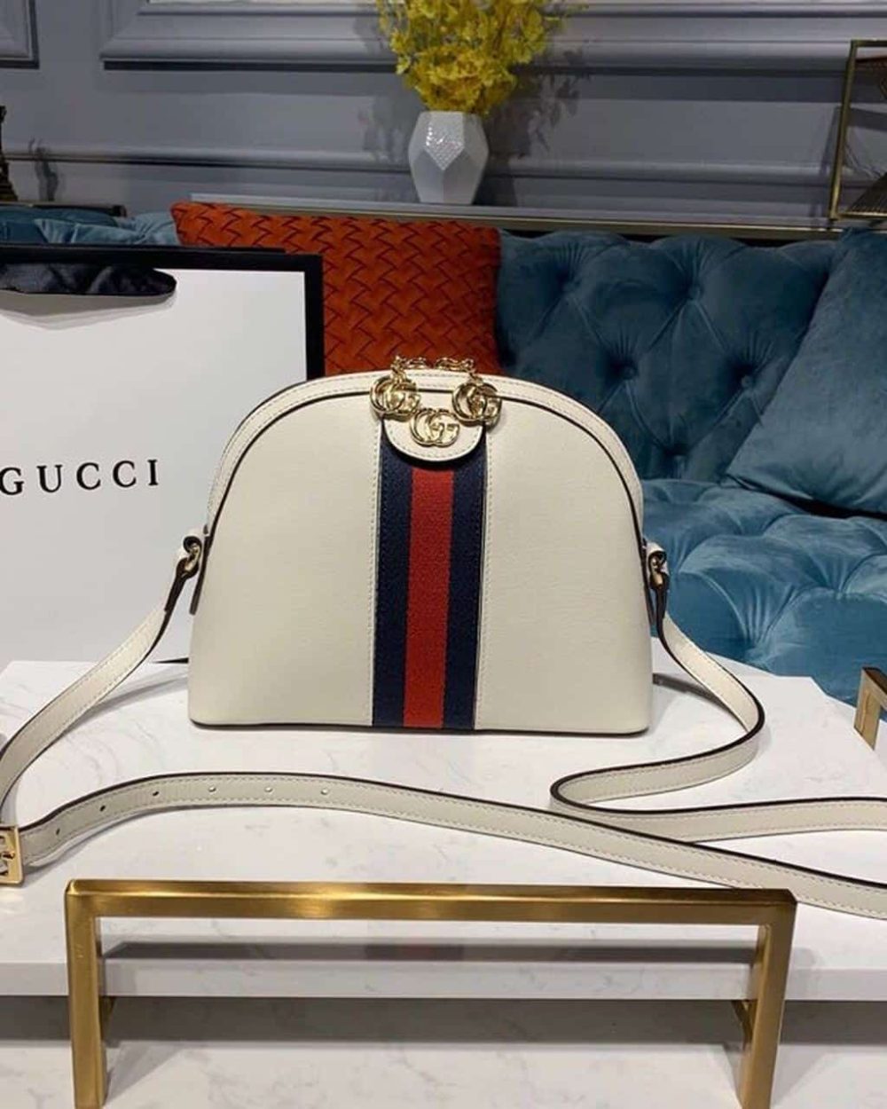 1:1 Replica Gucci Ophidia Shoulder Bag White 9in/24cm