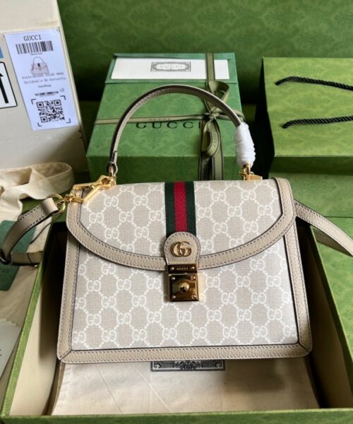 1:1 Replica Gucci Ophidia Small GG Top Handle Bag Beige For Women, Women's Bags 9.8in/25cm GG ‎651055 UULAG 9682