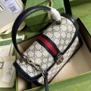 1:1 Replica Gucci Ophidia Small Top Handle Bag Beige And Blue GG Supreme Canvas  For Women 10in/25cm 651055 96IWN 4076