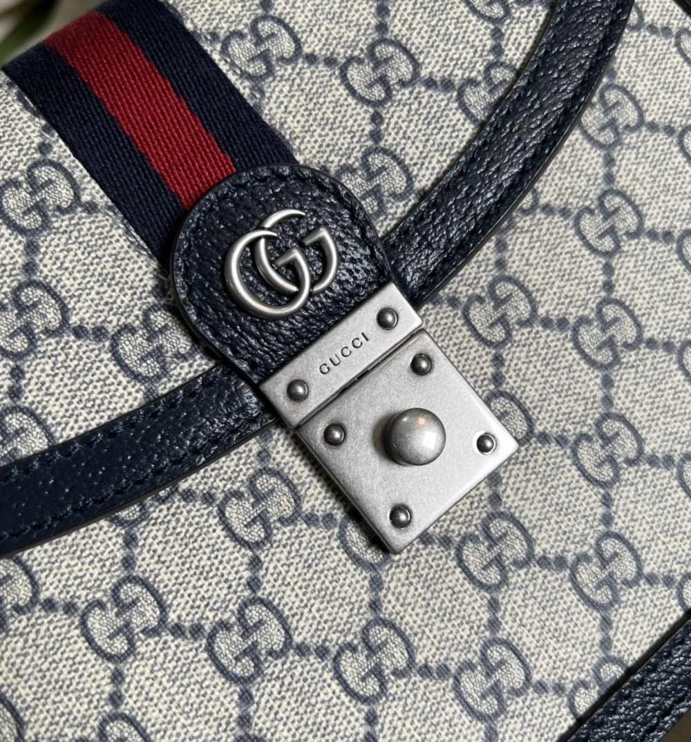 1:1 Replica Gucci Ophidia Small Top Handle Bag Beige And Blue GG Supreme Canvas  For Women 10in/25cm 651055 96IWN 4076