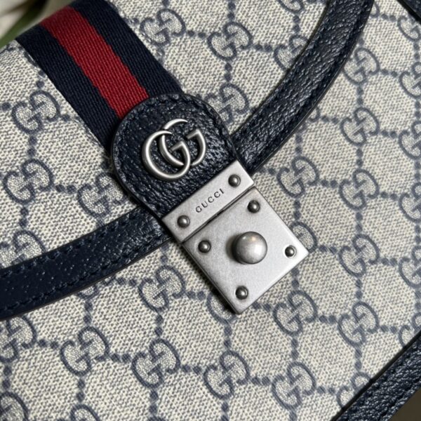1:1 Replica Gucci Ophidia Small Top Handle Bag Beige And Blue GG Supreme Canvas  For Women 10in/25cm 651055 96IWN 4076