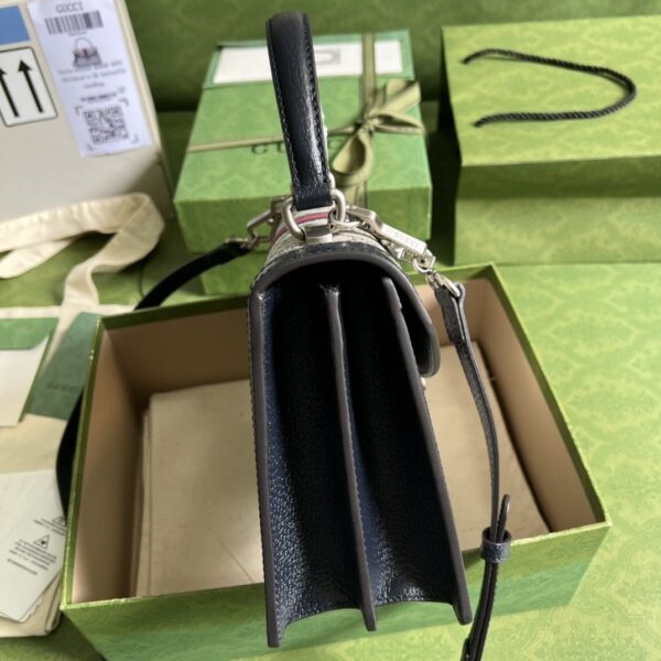 1:1 Replica Gucci Ophidia Small Top Handle Bag Beige And Blue GG Supreme Canvas  For Women 10in/25cm 651055 96IWN 4076