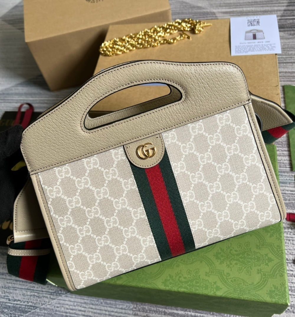 1:1 Replica Gucci Ophidia Small Tote With Web Beige For Women, Women's Bags 10in/26cm GG
