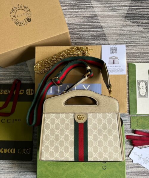 1:1 Replica Gucci Ophidia Small Tote With Web Beige For Women, Women's Bags 10in/26cm GG