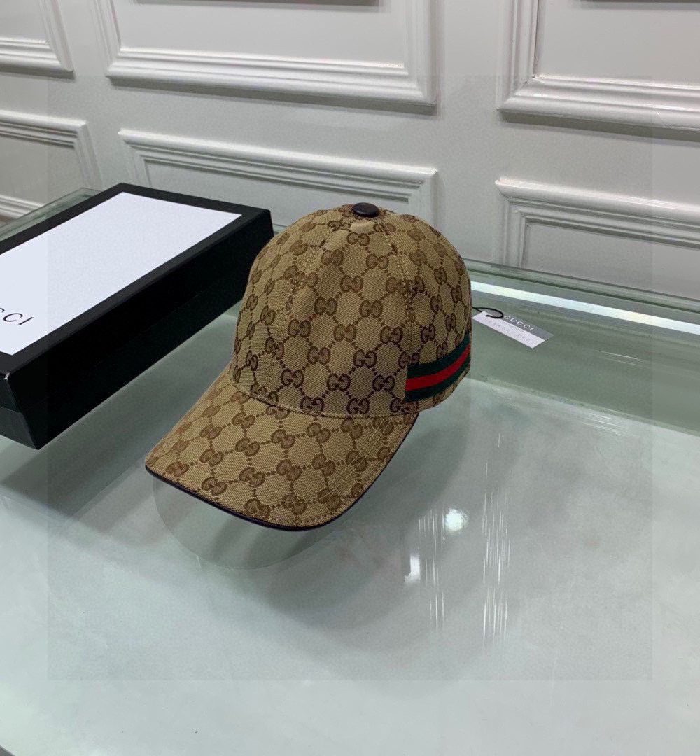 Gucci Original GG Canvas Baseball Hat With Web Beige/Ebony GG Hat