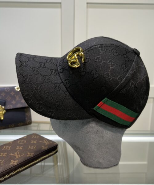 Gucci Original GG Canvas Baseball Hat With Web Black GG Hat