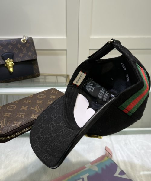 Gucci Original GG Canvas Baseball Hat With Web Black GG Hat