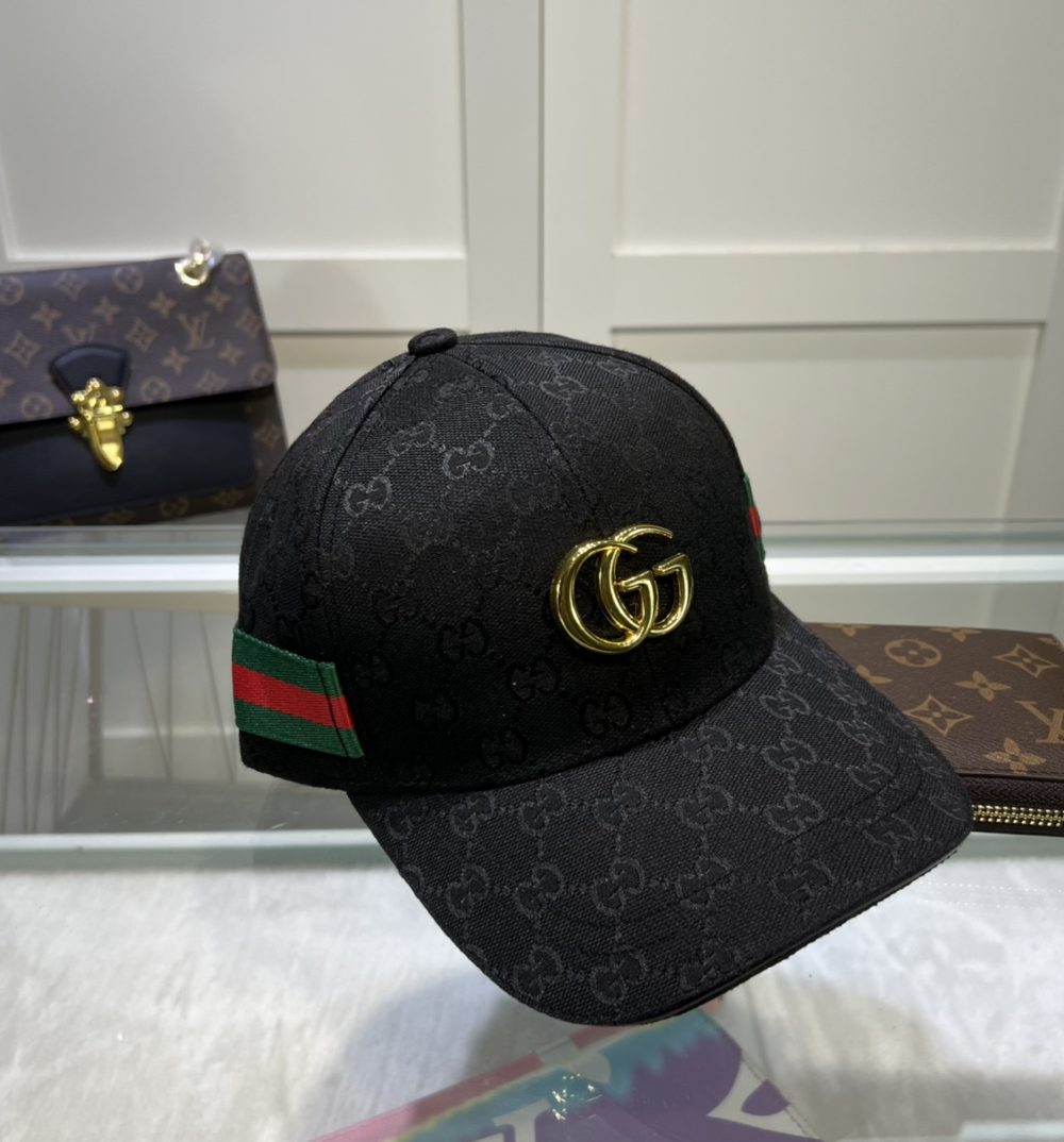 Gucci Original GG Canvas Baseball Hat With Web Black GG Hat