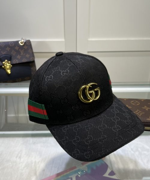 Gucci Original GG Canvas Baseball Hat With Web Black GG Hat