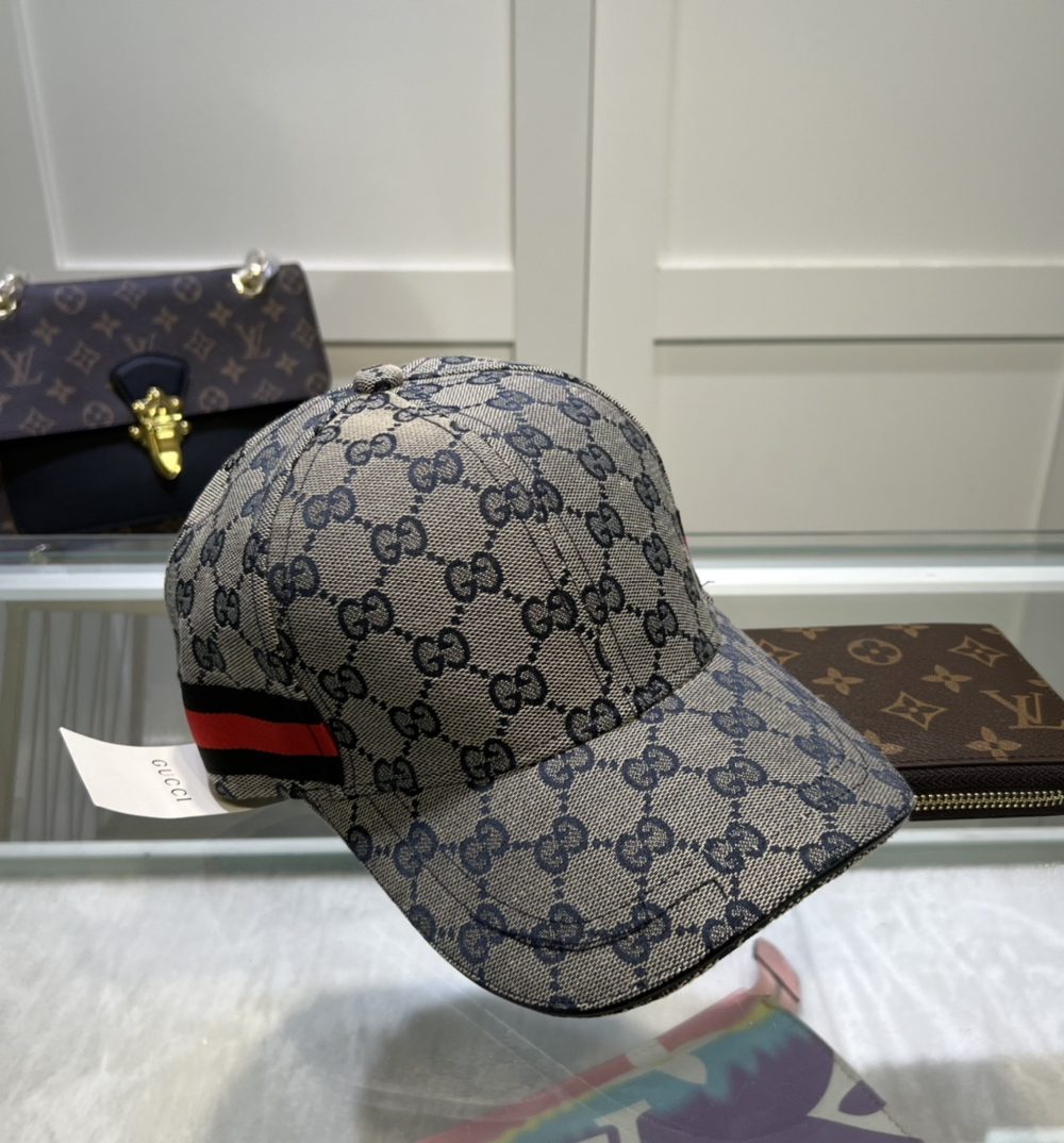Gucci Original GG Canvas Baseball Hat With Web Grey GG Hat