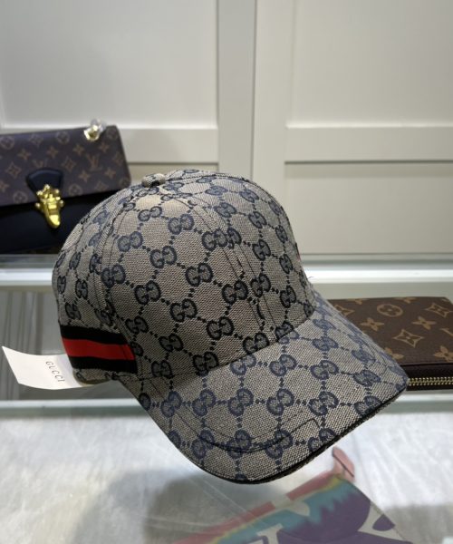 Gucci Original GG Canvas Baseball Hat With Web Grey GG Hat
