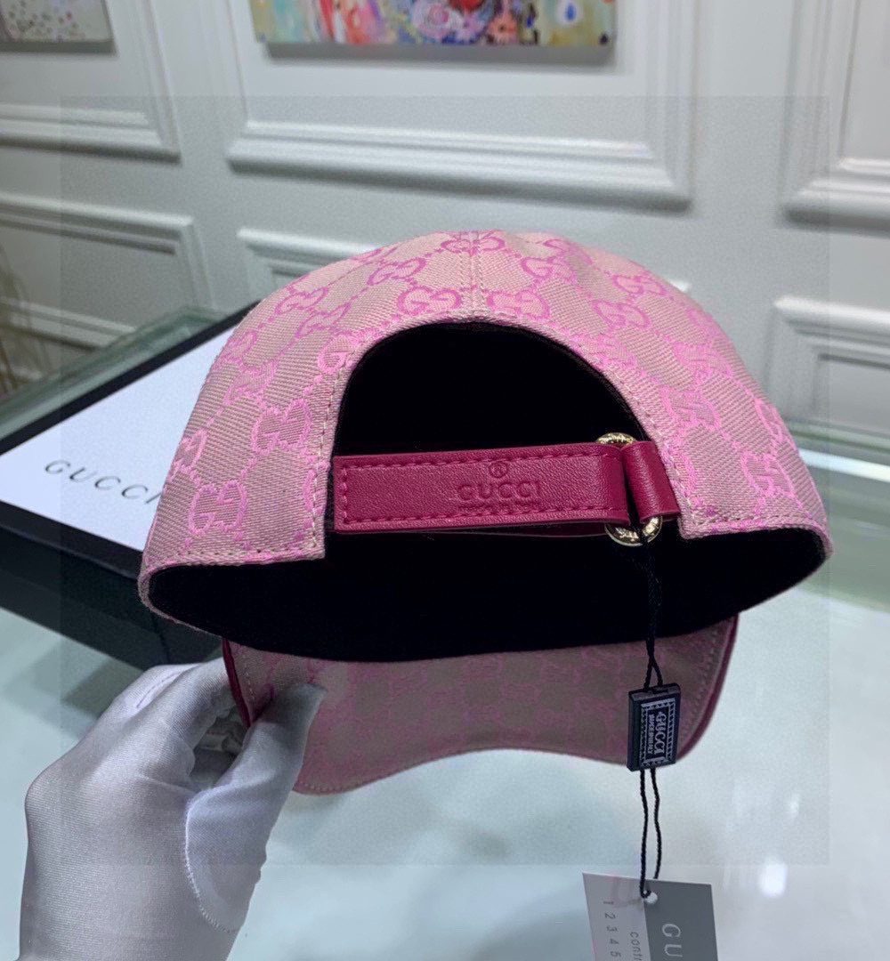 Gucci Original GG Canvas Baseball Hat With Web Pink GG Hat