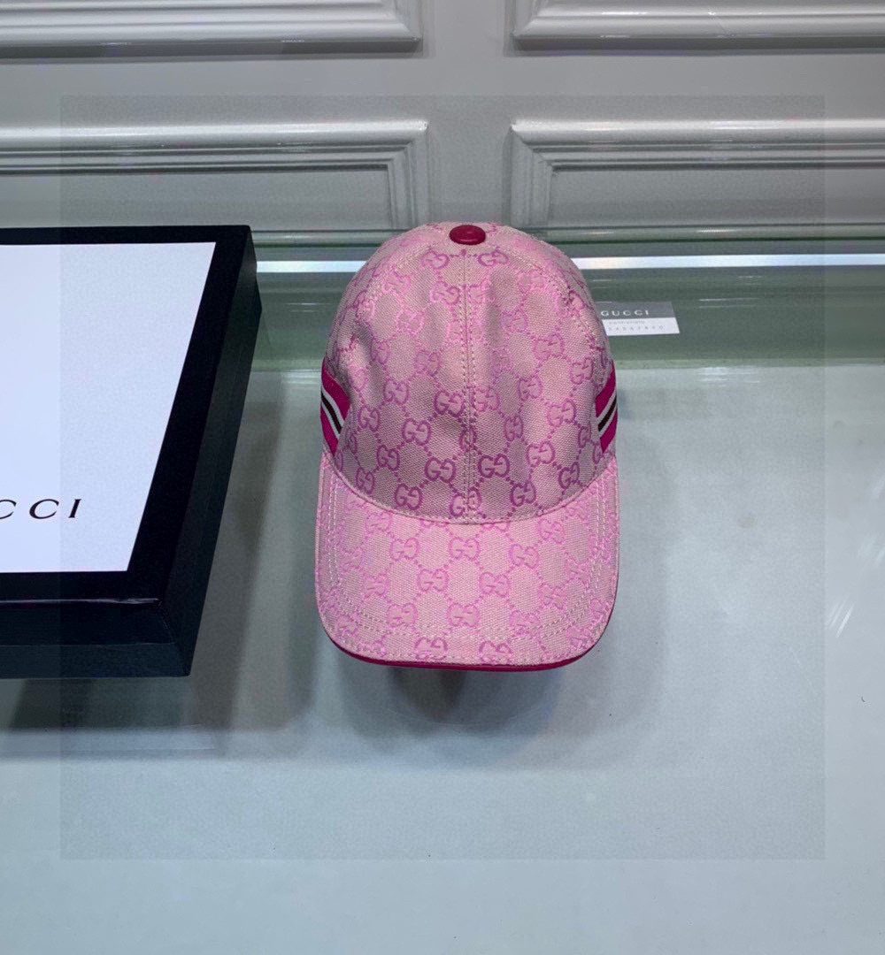Gucci Original GG Canvas Baseball Hat With Web Pink GG Hat