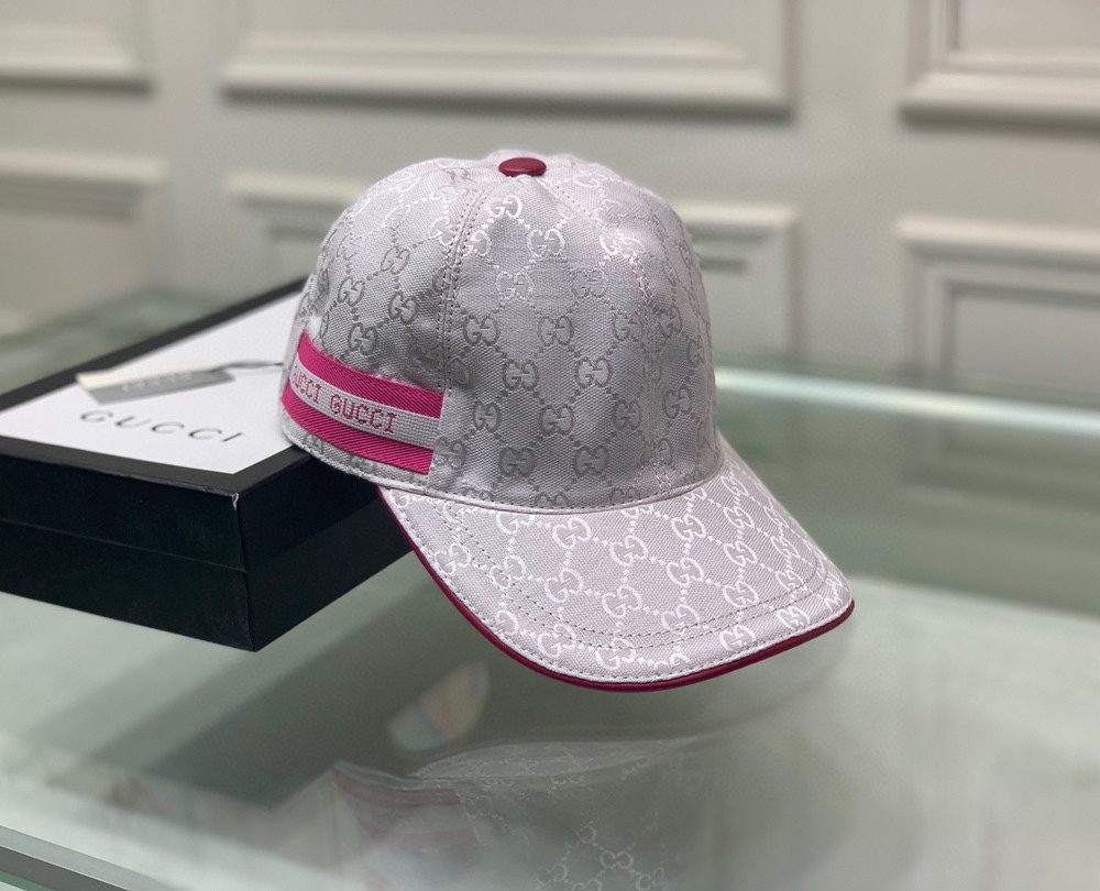 Gucci Original GG Canvas Baseball Hat With Web Pink GG Hat