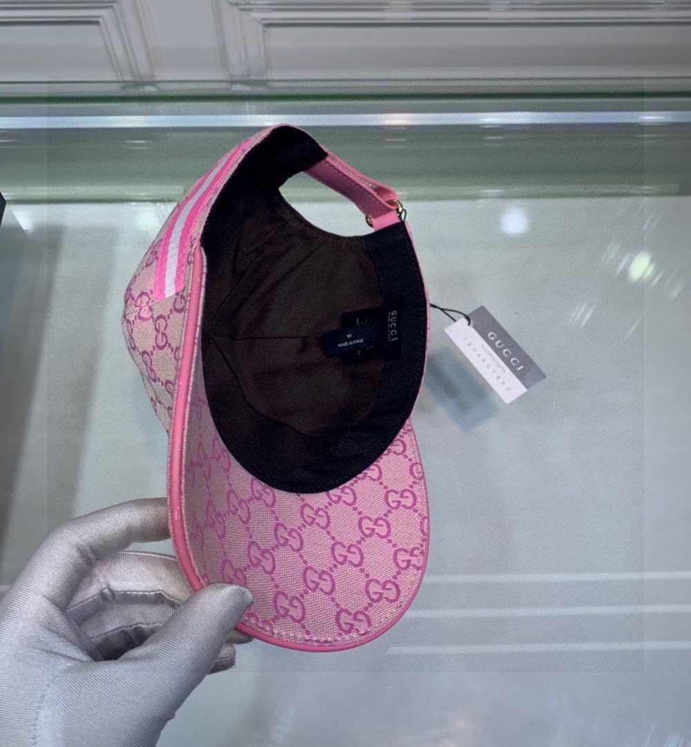 Gucci Original GG Canvas Baseball Hat With Web Pink GG Hat