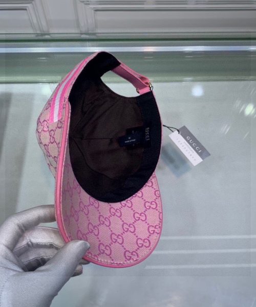 Gucci Original GG Canvas Baseball Hat With Web Pink GG Hat