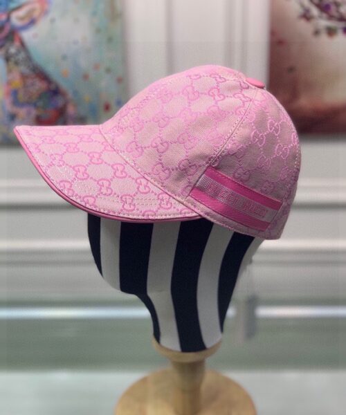 Gucci Original GG Canvas Baseball Hat With Web Pink GG Hat