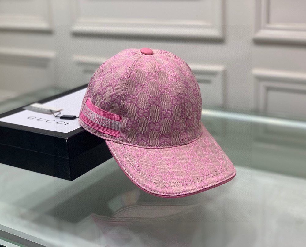 Gucci Original GG Canvas Baseball Hat With Web Pink GG Hat